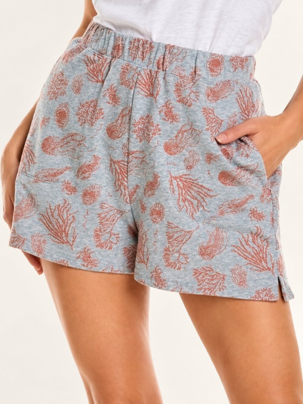 Johnny Was NEW Nautical French Terry Gray & Red Print Shorts SZ XS Nautical